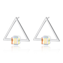 Triangle Shape Cube Crystal S925 Silver Stud Earrings